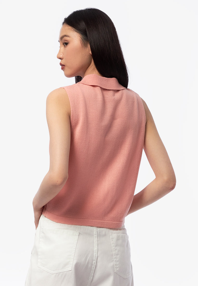 Collar Knit Sleeveless Top L.Pink