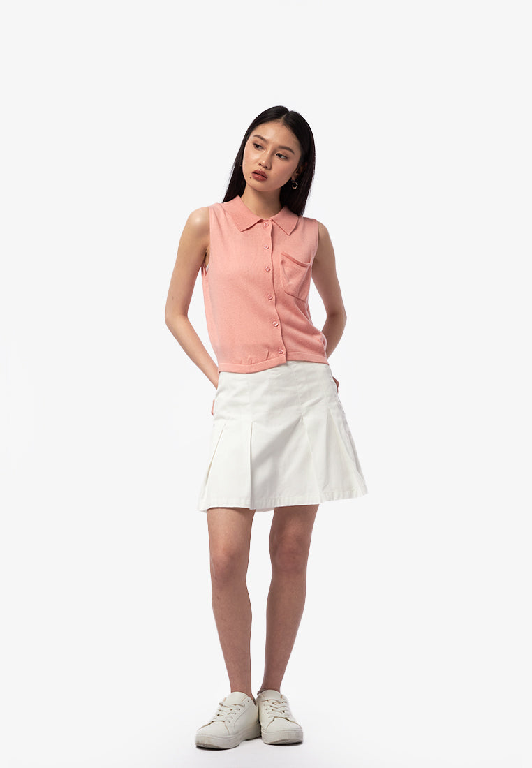 Collar Knit Sleeveless Top L.Pink