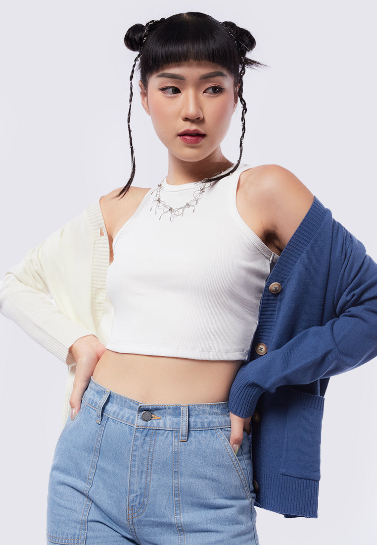 Racer Rib Tank Top White