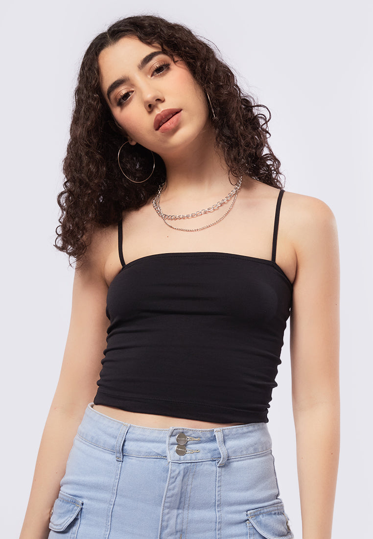 Fitted Basic Tank Top Black