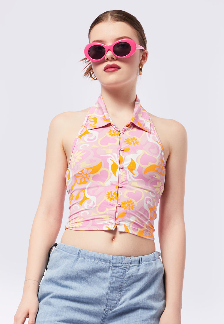 Printed Halter Crop Top