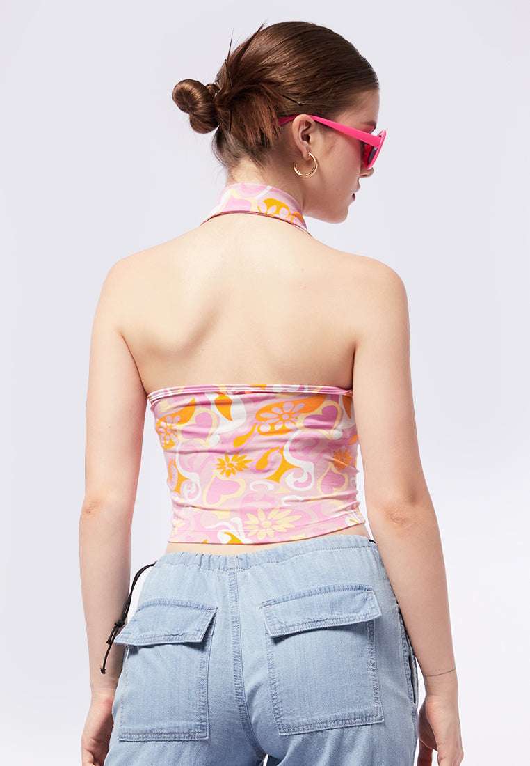 Printed Halter Crop Top