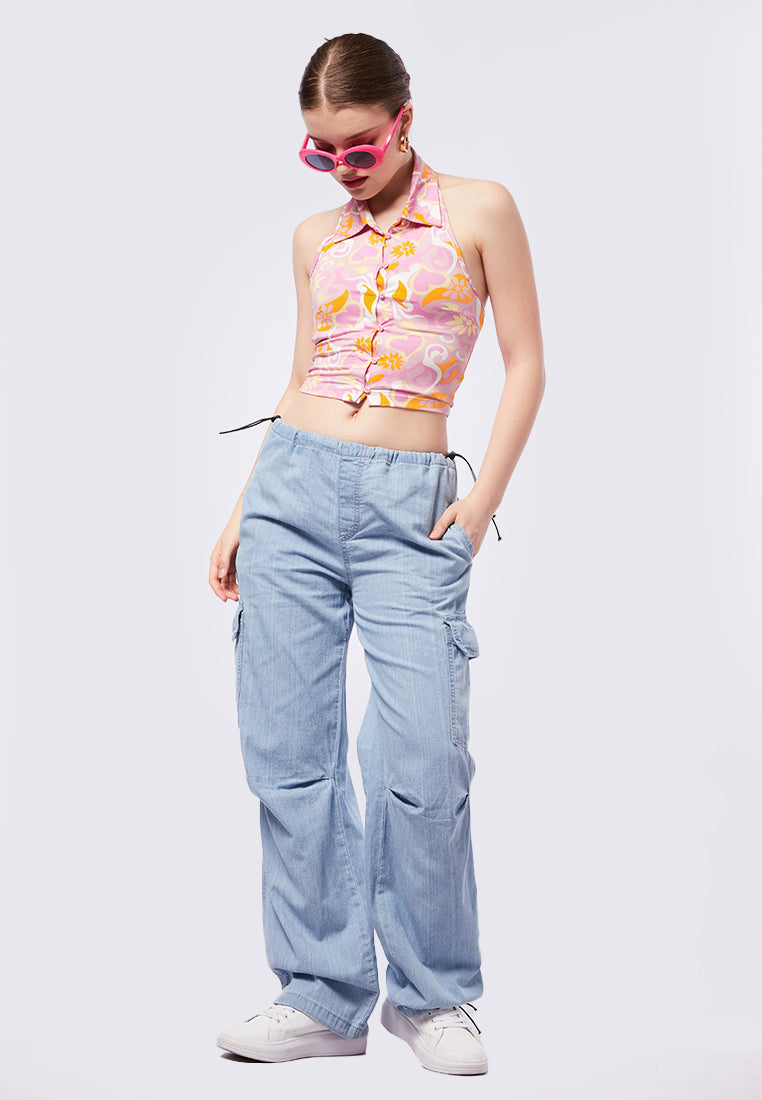 Printed Halter Crop Top
