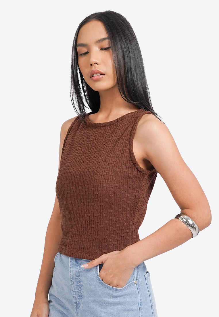 Boat Neck Textured Tank Top