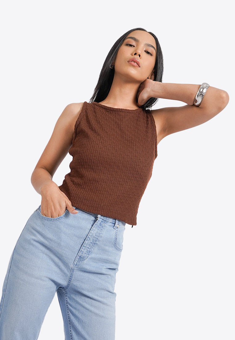 Boat Neck Textured Tank Top