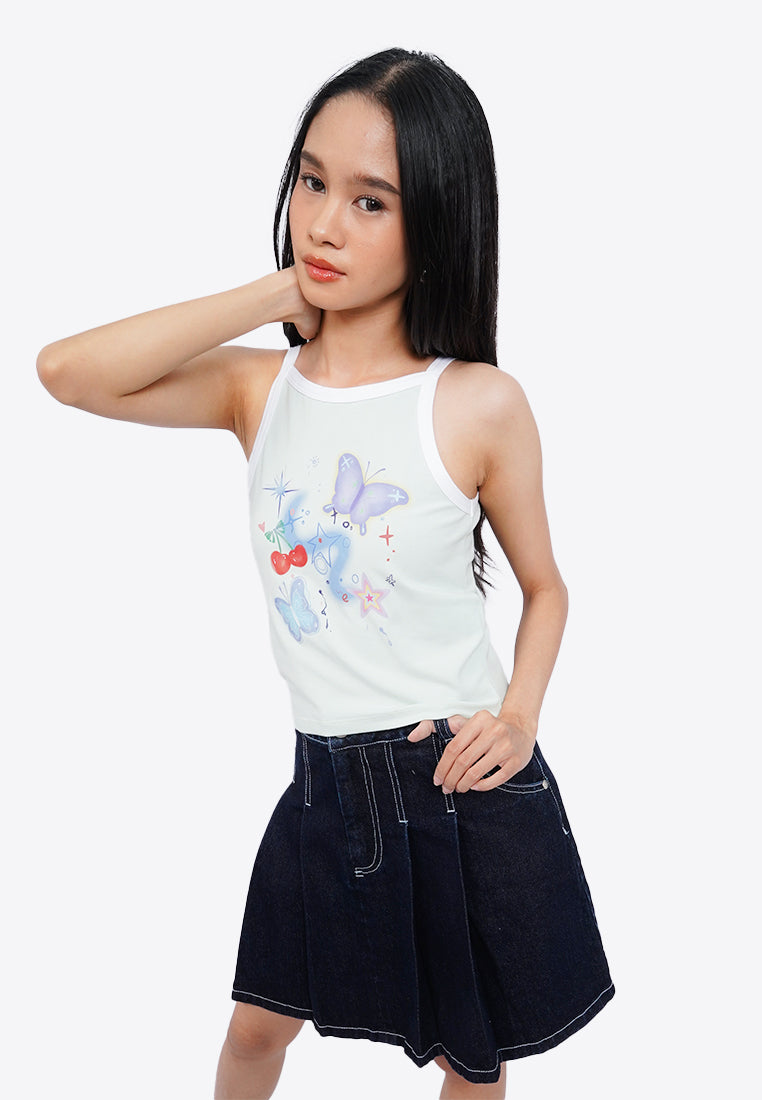 Printed Y2K Halter Tank Top