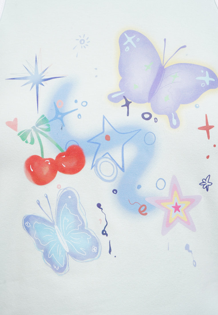 Printed Y2K Halter Tank Top