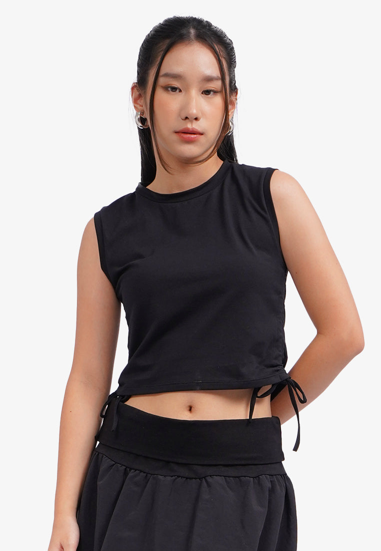 Sleeveless Top with Side Ruched Black
