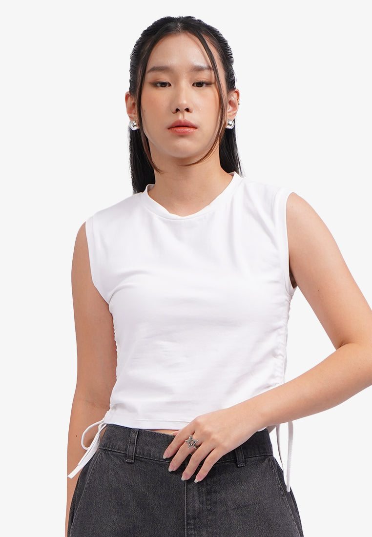 Sleeveless Top with Side Ruched Off White