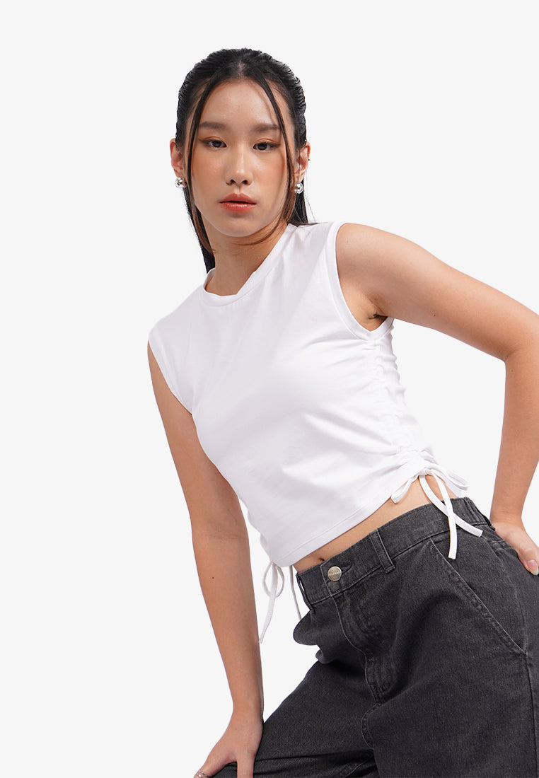Sleeveless Top with Side Ruched Off White