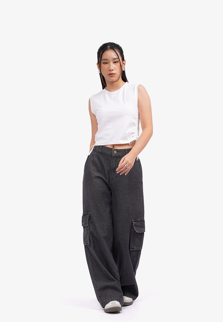 Sleeveless Top with Side Ruched Off White