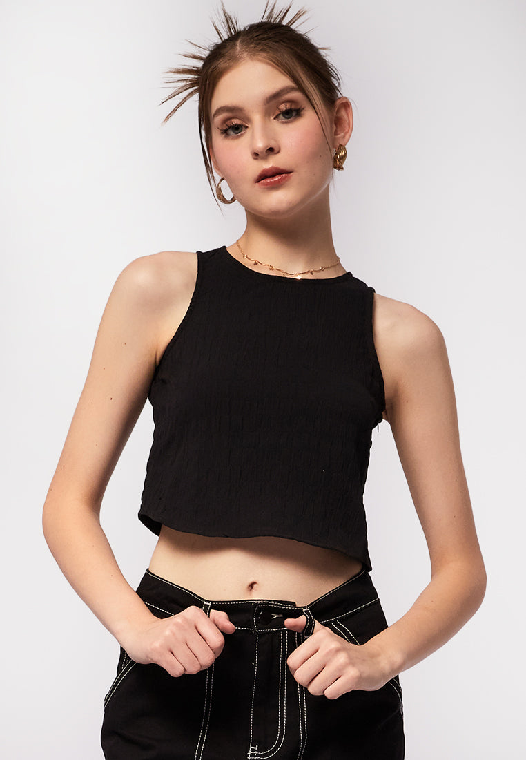 Sleeveless Textured Crop Top