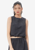 Sleeveless Drawstring Cropped Top Black