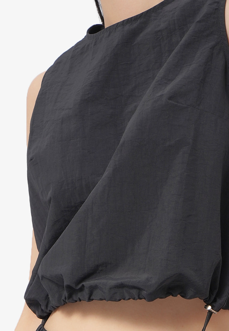 Sleeveless Drawstring Cropped Top Black