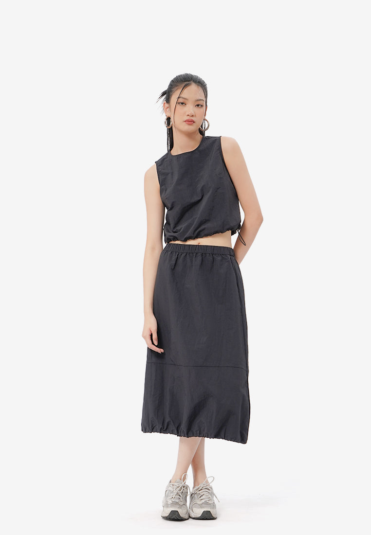 Sleeveless Drawstring Cropped Top Black