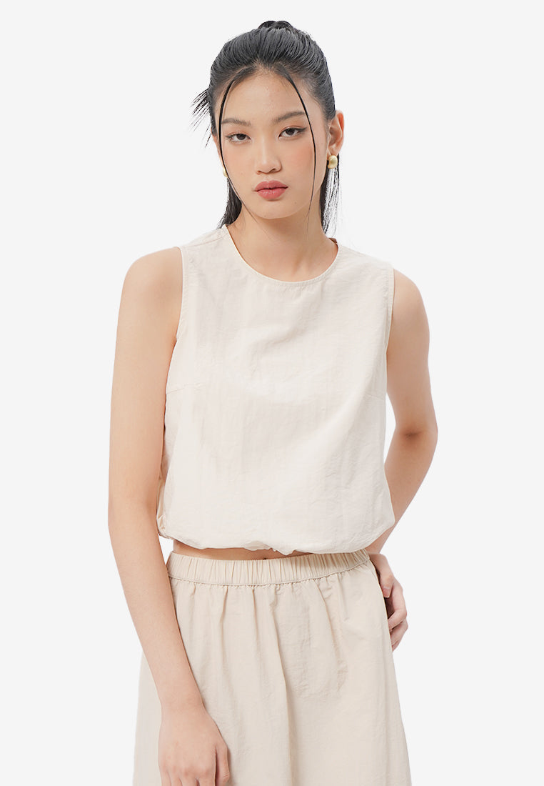 Sleeveless Drawstring Cropped Top Sand
