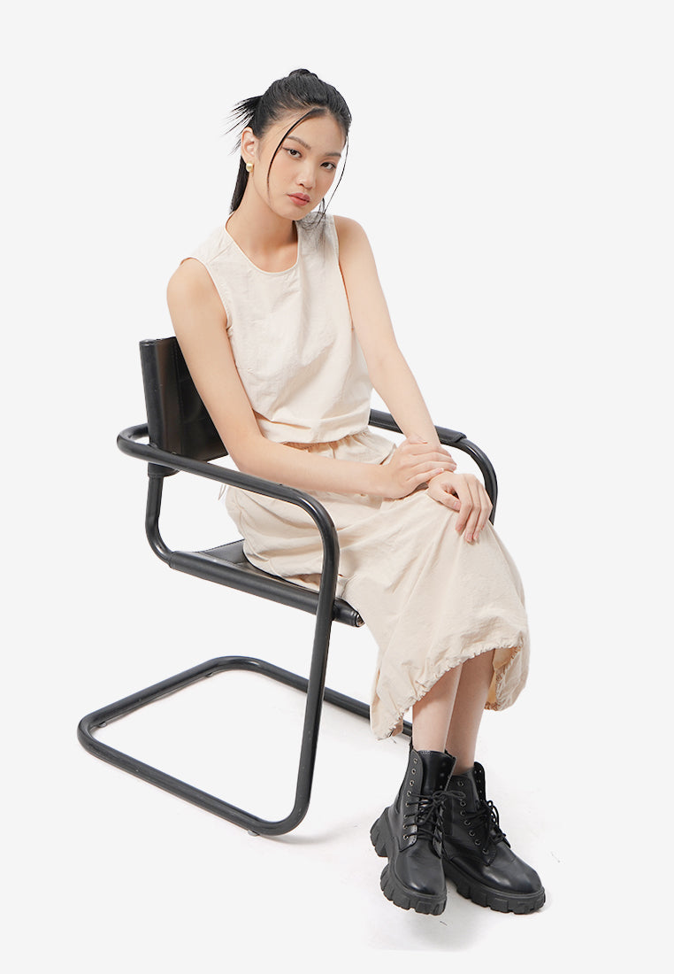 Sleeveless Drawstring Cropped Top Sand
