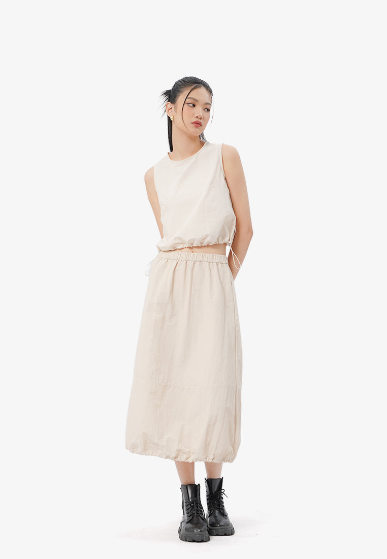 Sleeveless Drawstring Cropped Top Sand