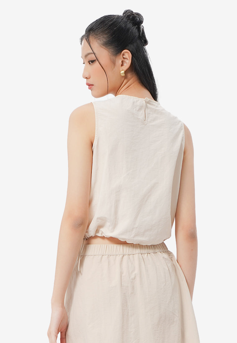 Sleeveless Drawstring Cropped Top Sand
