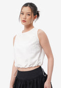 Sleeveless Drawstring Cropped Top Off White