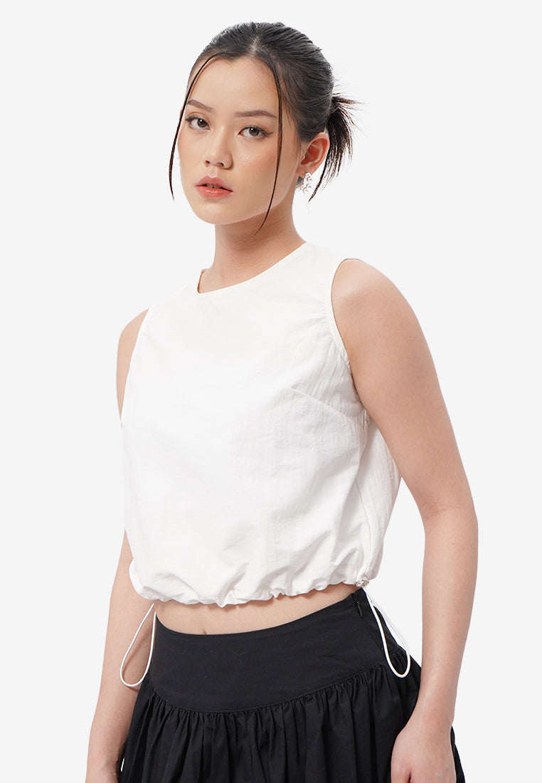 Sleeveless Drawstring Cropped Top Off White