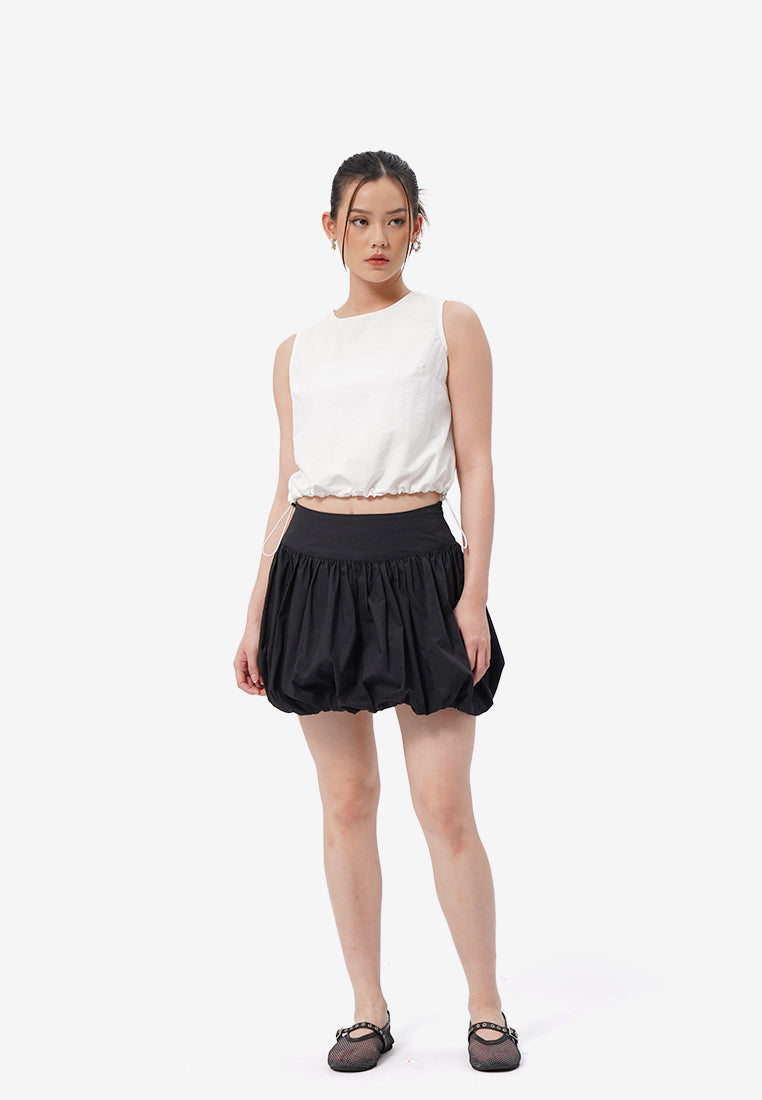 Sleeveless Drawstring Cropped Top Off White