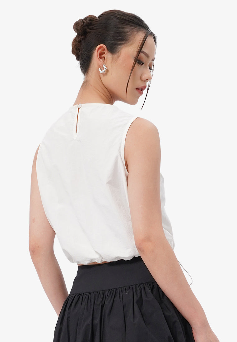 Sleeveless Drawstring Cropped Top Off White