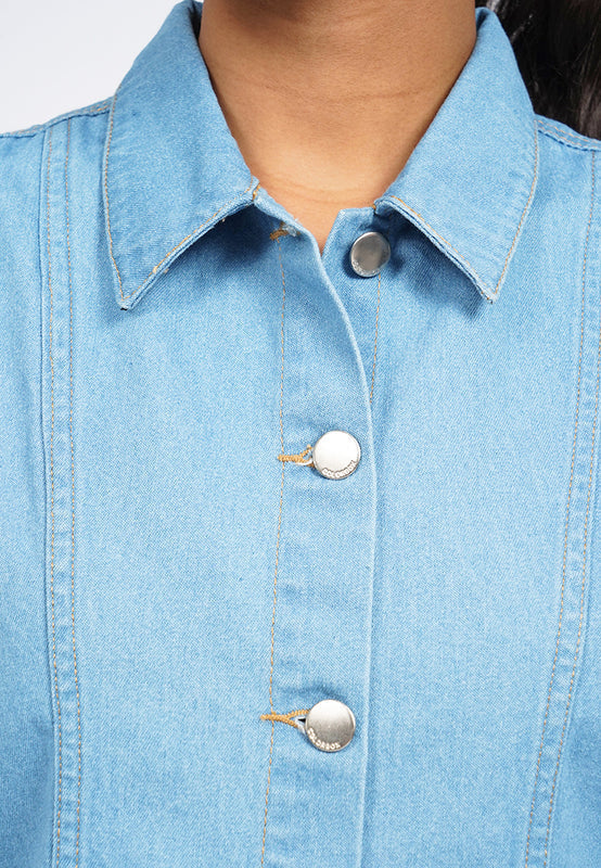 Crop Denim Vest with Collar