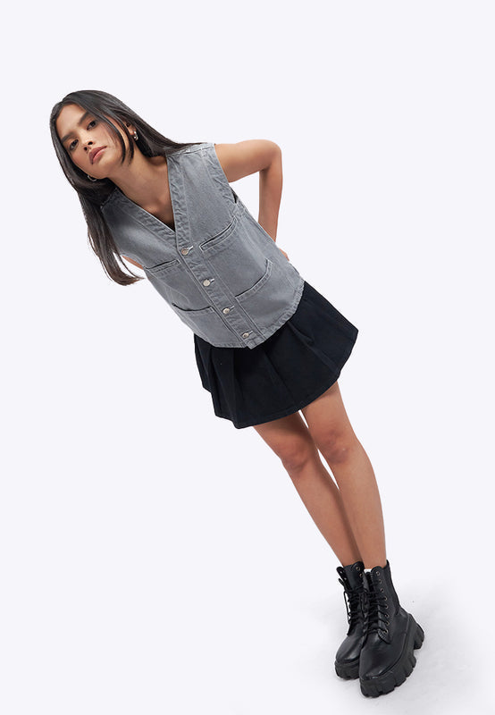 Contrast Stitching Denim Vest