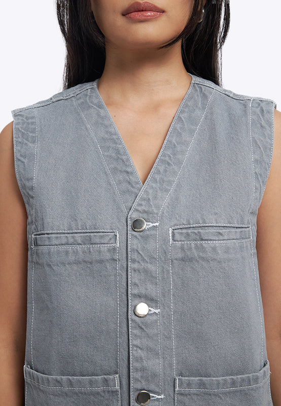 Contrast Stitching Denim Vest