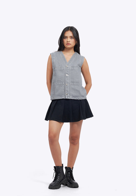 Contrast Stitching Denim Vest