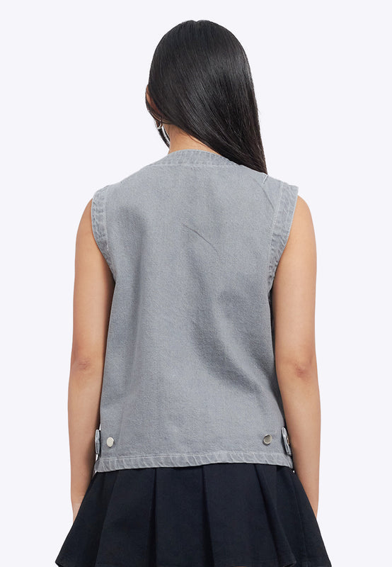 Contrast Stitching Denim Vest