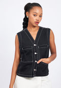 Contrast Stitching Denim Vest