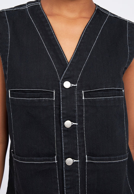Contrast Stitching Denim Vest
