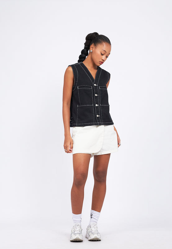 Contrast Stitching Denim Vest