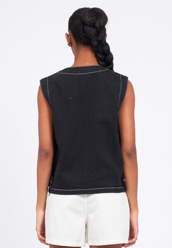 Contrast Stitching Denim Vest