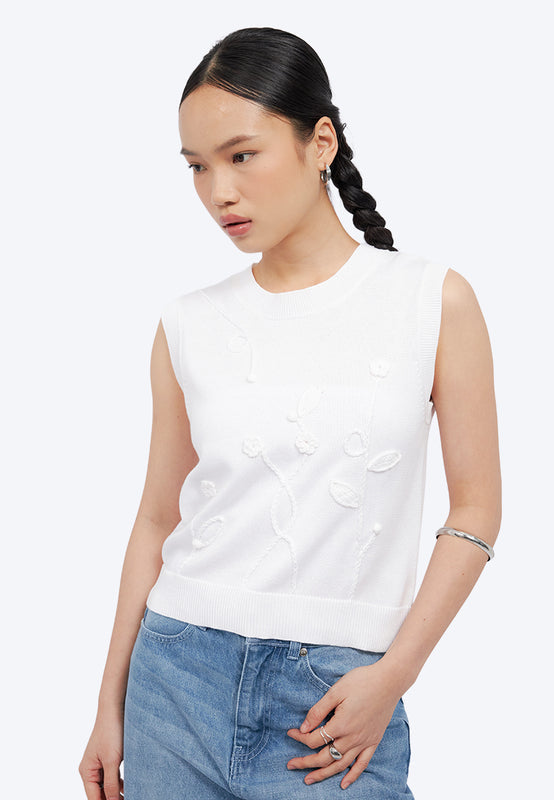 Flower Applique Knit Vest
