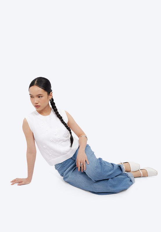 Flower Applique Knit Vest