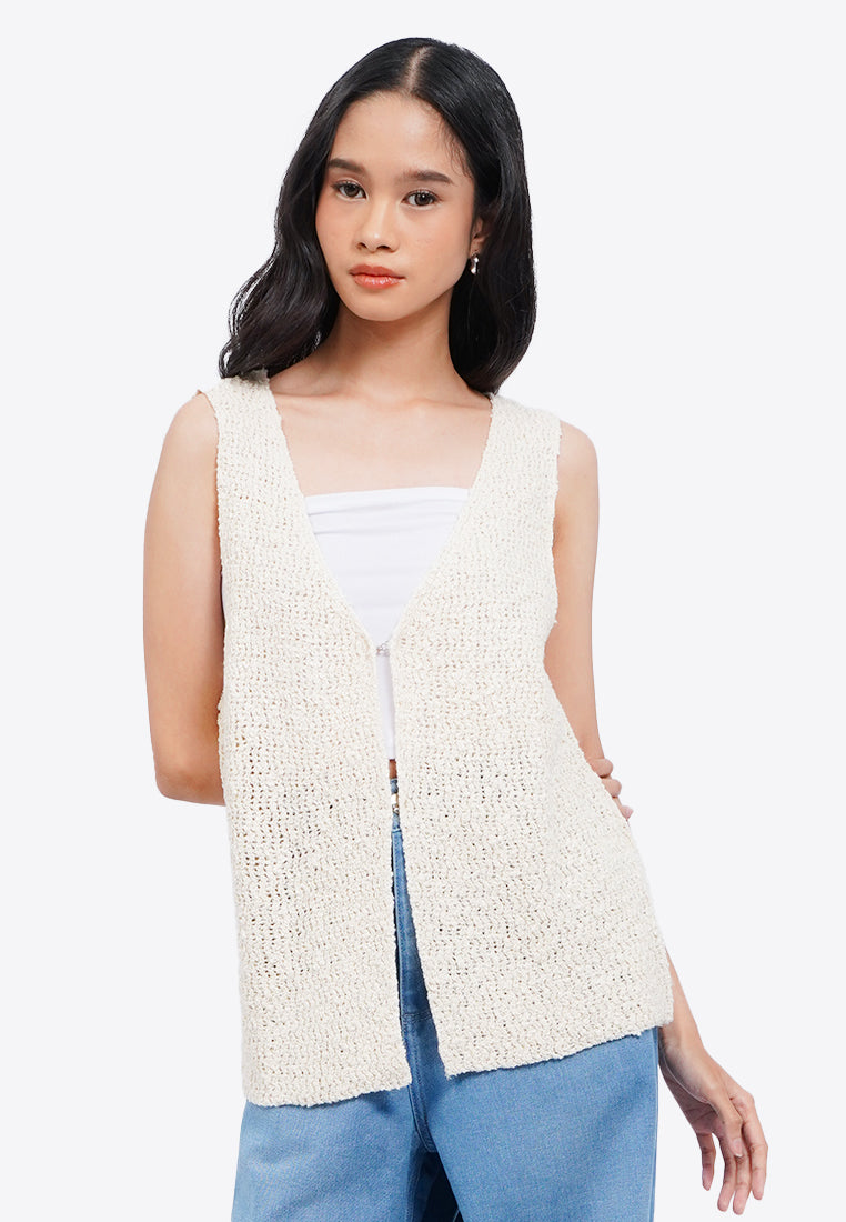 Open Front Textured Knit Vest