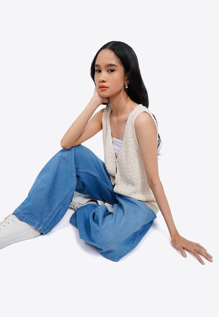 Open Front Textured Knit Vest