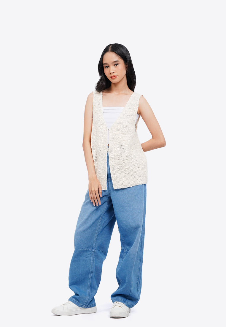 Open Front Textured Knit Vest