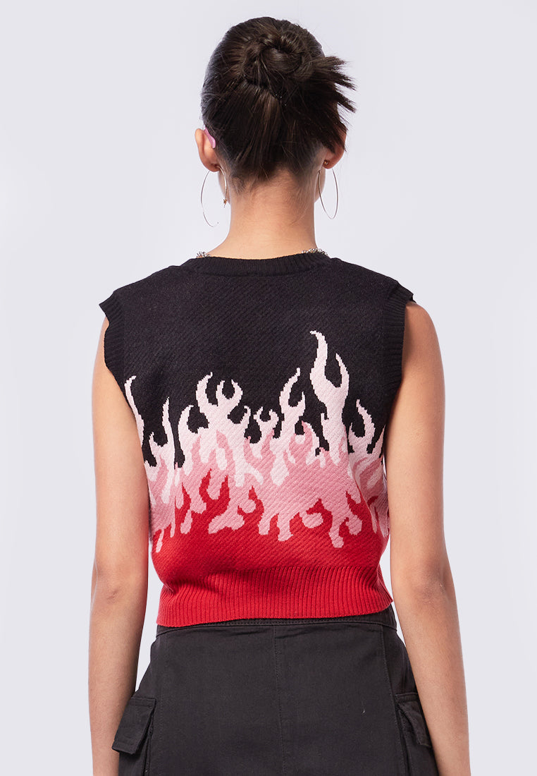 Flame Pattern Knit Vest