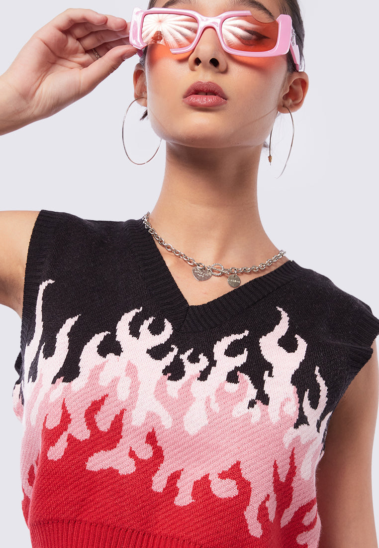 Flame Pattern Knit Vest