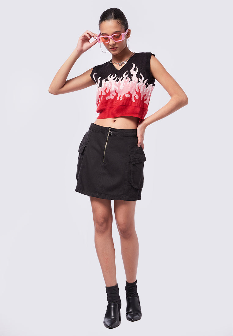 Flame Pattern Knit Vest