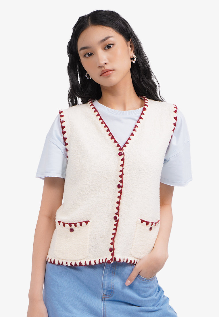 Contrast Stitch Knit Vest