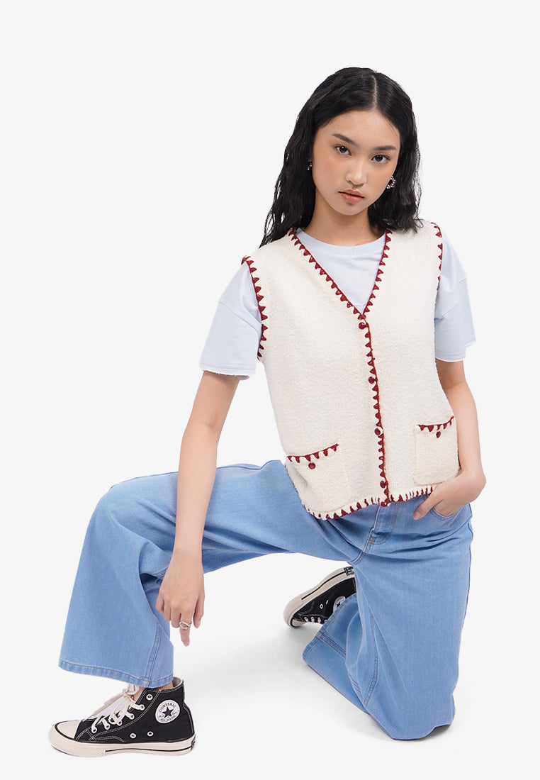 Contrast Stitch Knit Vest