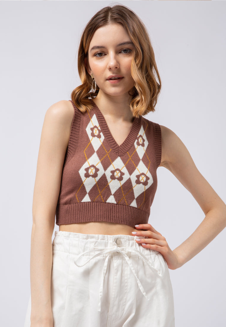 Argyle Patterned Crop Vest