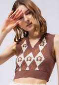 Argyle Patterned Crop Vest