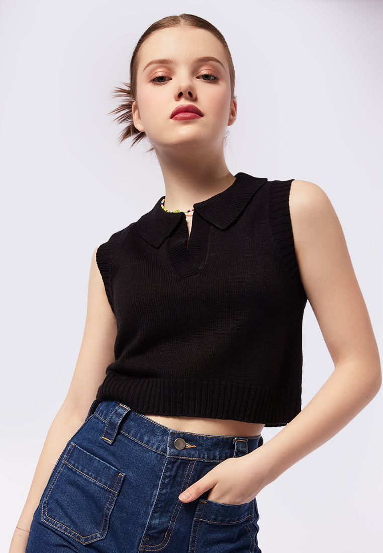 Fitted Knit Vest with Collar