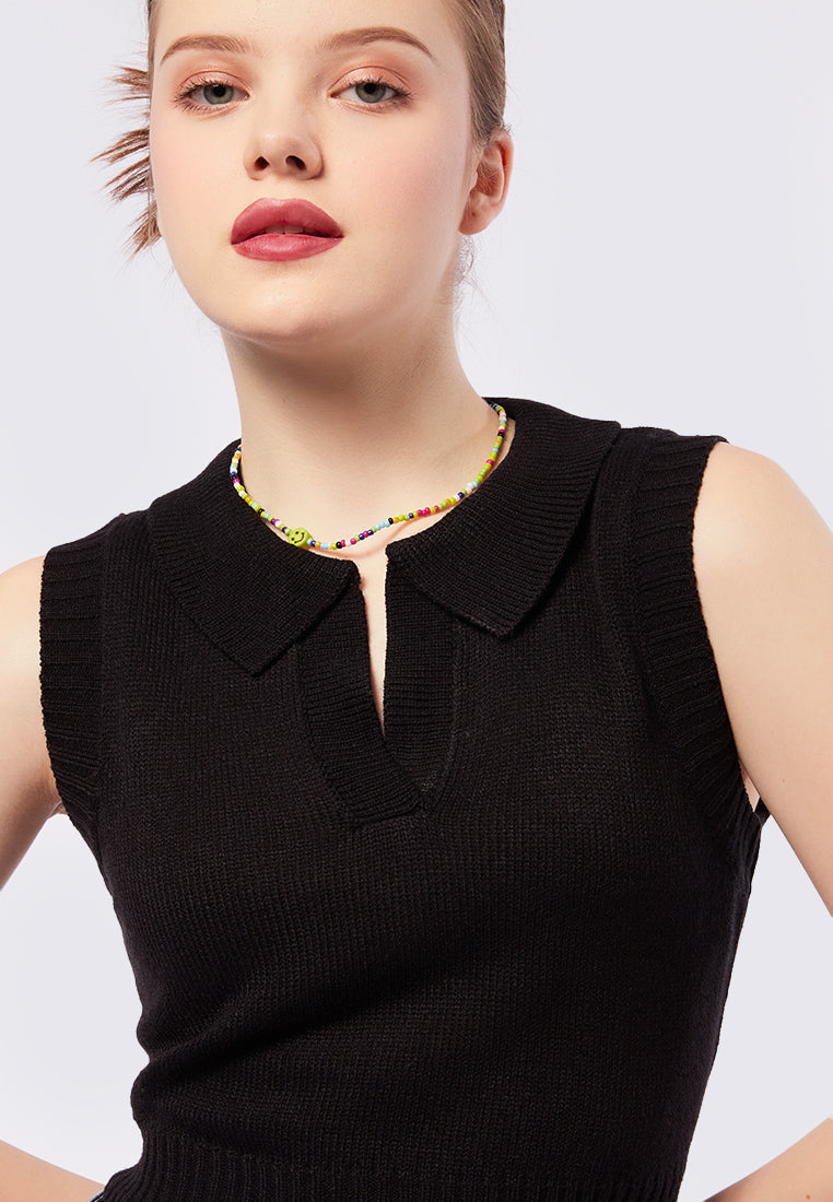 Fitted Knit Vest with Collar